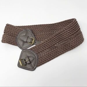 Wide Woven Belt with Double Buckle for Waist